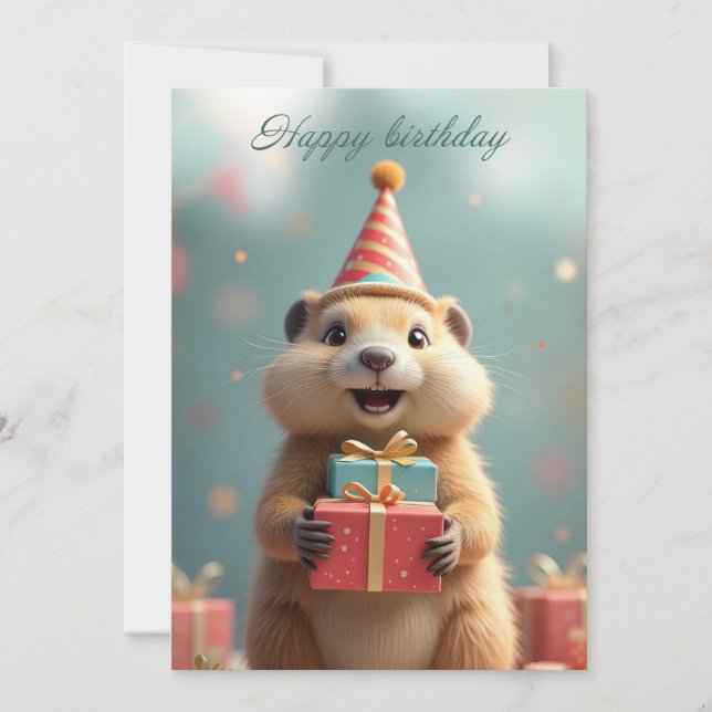 Cartes Pour Fêtes Annuelles Joyeux voeux d'anniversaire d'une marmotte mignonn (Devant)