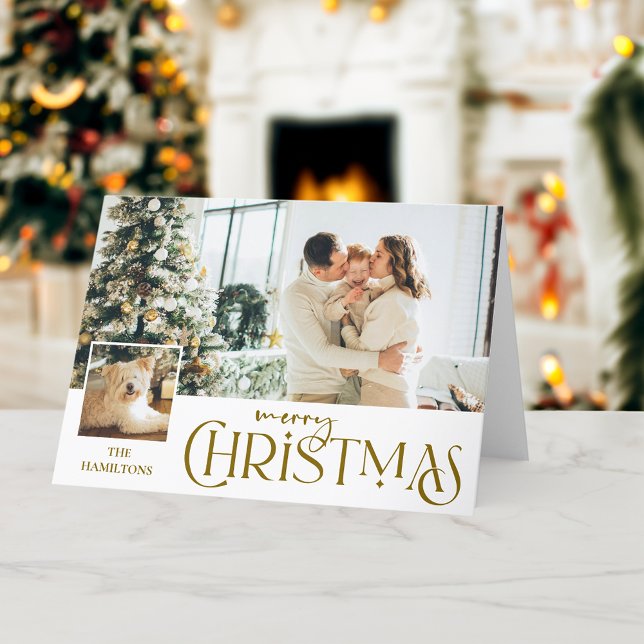 Cartes Pour Fêtes Annuelles Joyeux voeux de Noël avec Photo Insert Gold (Créateur téléchargé)