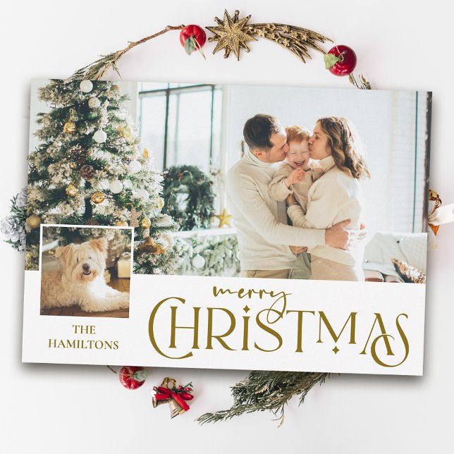 Cartes Pour Fêtes Annuelles Joyeux voeux de Noël avec Photo Insert Gold (Créateur téléchargé)