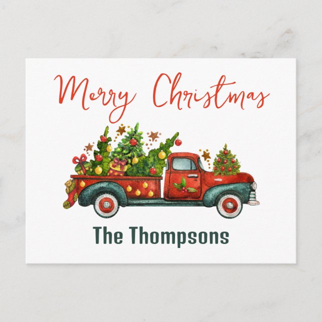 Cartes Pour Fêtes Annuelles Joyeux voeux de Noël Vieux Camion Rouge (Devant)