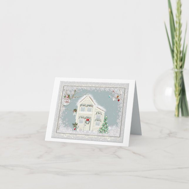 Cartes Pour Fêtes Annuelles Joyeux White Noël Arbre Snowflakes Ornements (Devant)