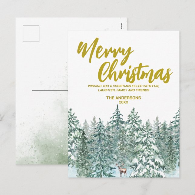 Cartes Pour Fêtes Annuelles Joyeux xmas forêt Moose script Holiday (Devant / Derrière)