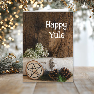 Cartes Pour Fêtes Annuelles Joyeux yule de bois naturel et cônes de pin
