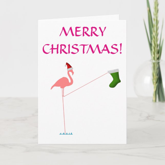 Cartes Pour Fêtes Annuelles "JOYEZ NOËL !", Flamant rose rose Silhouette (Devant)