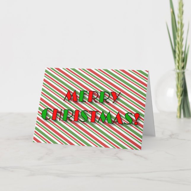 Cartes Pour Fêtes Annuelles "JOYEZ NOËL !" + Fun Red and Green Stripes (Devant)