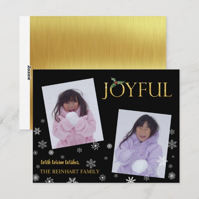 Cartes Pour Fêtes Annuelles JOYFUL 2 Photo Feux de neige Noël (Devant / Derrière)
