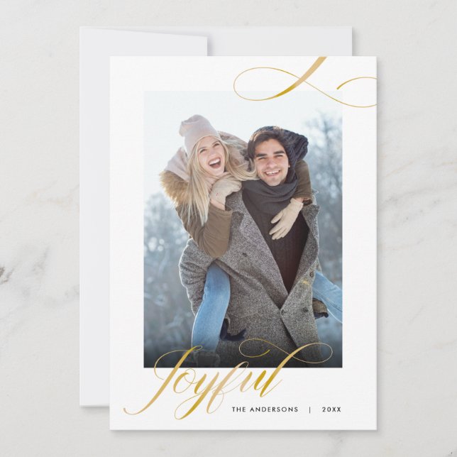 Cartes Pour Fêtes Annuelles Joyful Elegant Script Photo Noël (Devant)