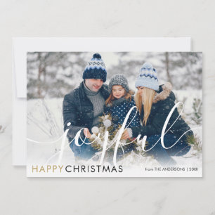 Cartes Pour Fêtes Annuelles Joyful Happy Christmas Modern Photo Script chic 