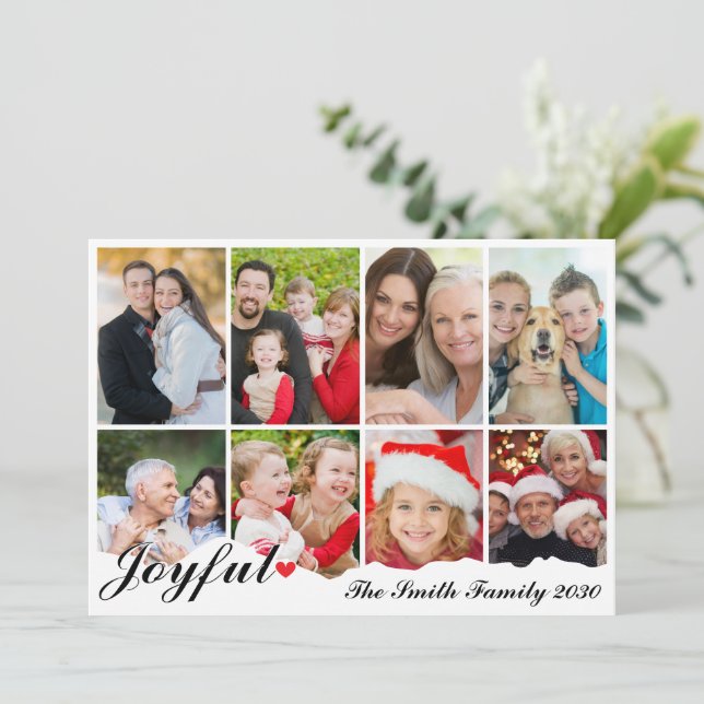 Cartes Pour Fêtes Annuelles Joyful Huit Photo Elegant Noir & Blanc Noël (Debout devant)