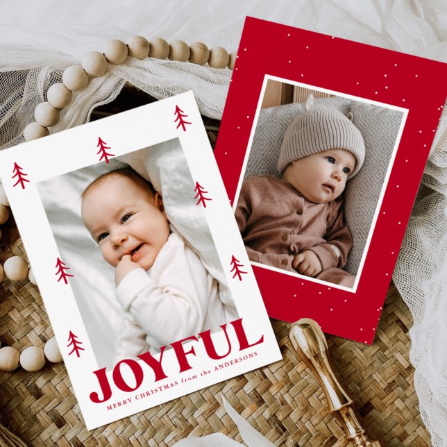 Cartes Pour Fêtes Annuelles Joyful Red Trees 2 Photo (Créateur téléchargé)