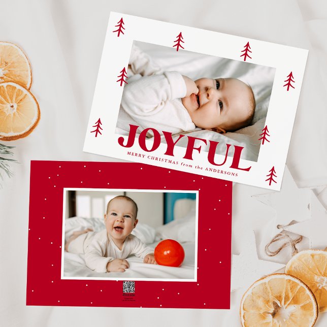 Cartes Pour Fêtes Annuelles Joyful Red Trees 2 Photo (Créateur téléchargé)