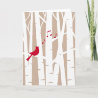 Joyful Song at Christmas, Cardinal in Birch Trees
