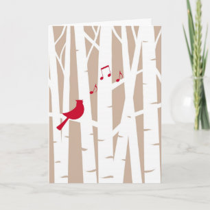 Cartes Pour Fêtes Annuelles Joyful Song at Christmas, Cardinal in Birch Trees