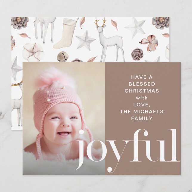 Cartes Pour Fêtes Annuelles Joyful Taupe Noël Illustrated Deer Photo (Devant / Derrière)