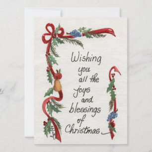 Cartes Pour Fêtes Annuelles "Joys et Bénédictions" voeux de Noël Garland vert