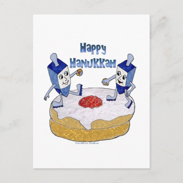 Cartes Pour Fêtes Annuelles Judaica Happy Hanukkah Dancing Dreidels (Devant)