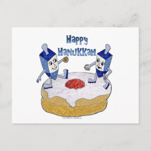 Cartes Pour Fêtes Annuelles Judaica Joyeux Hanukkah Dreidels Dansants Beignet
