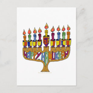 Cartes Pour Fêtes Annuelles Judaica Joyeux Hanukkah Toupie Menorah