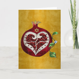 Cartes Pour Fêtes Annuelles Judaica Pomegranate Heart Hanoukka Rosh Hashanah