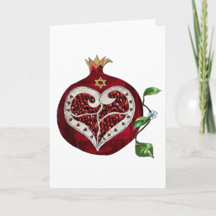 Cartes Pour Fêtes Annuelles Judaica Pomegranate Heart Hanoukka Rosh Hashanah