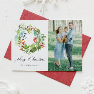 Cartes Pour Fêtes Annuelles Juniper et Holly Wreath Joyeux Noël Photo