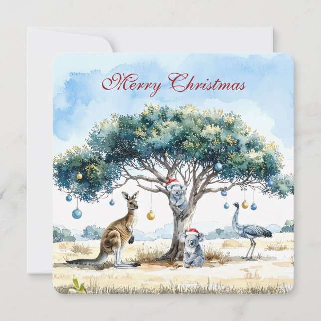 Cartes Pour Fêtes Annuelles Kangaroo Koalas Emu Noël Gumtree Baubles (Devant)