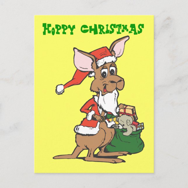 Cartes Pour Fêtes Annuelles Kangaroo Père Noël, Hoppy Christmas (Devant)