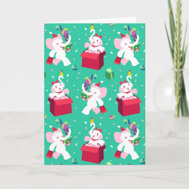 Cartes Pour Fêtes Annuelles Kawaii Cartoon X mas White Elephant (Devant)