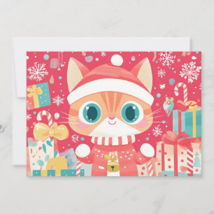 Cartes Pour Fêtes Annuelles Kawaii Christmas Chat Festive Cadeaux Snowflakes