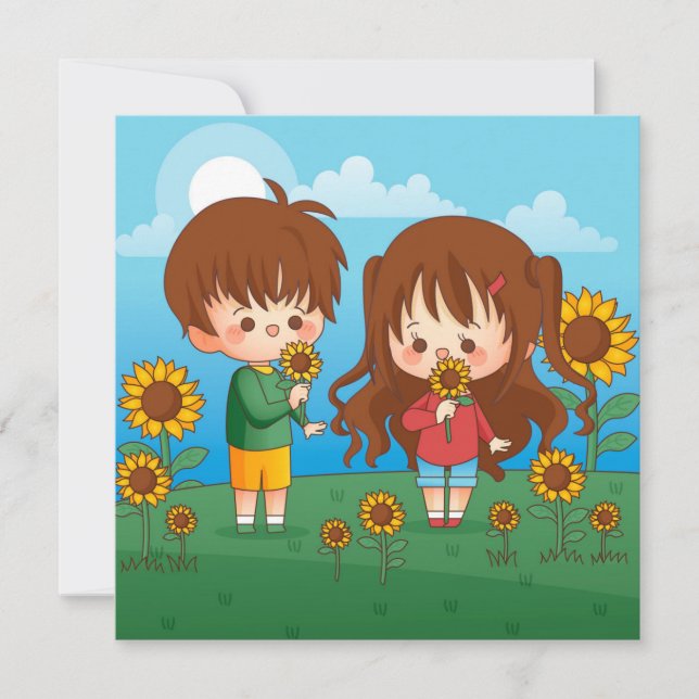 Cartes Pour Fêtes Annuelles Kawaii Kids (Devant)