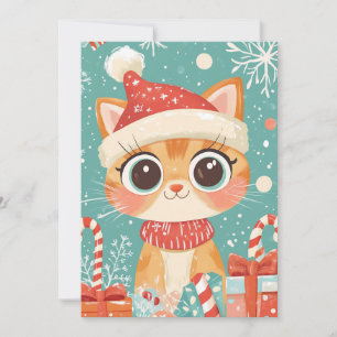 Cartes Pour Fêtes Annuelles Kawaii Noël Chat Sucre de canne Cadeaux Texte pers