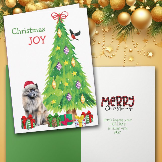 Cartes Pour Fêtes Annuelles Keeshond Chien, Oiseau et Arbre de Noël (Créateur téléchargé)
