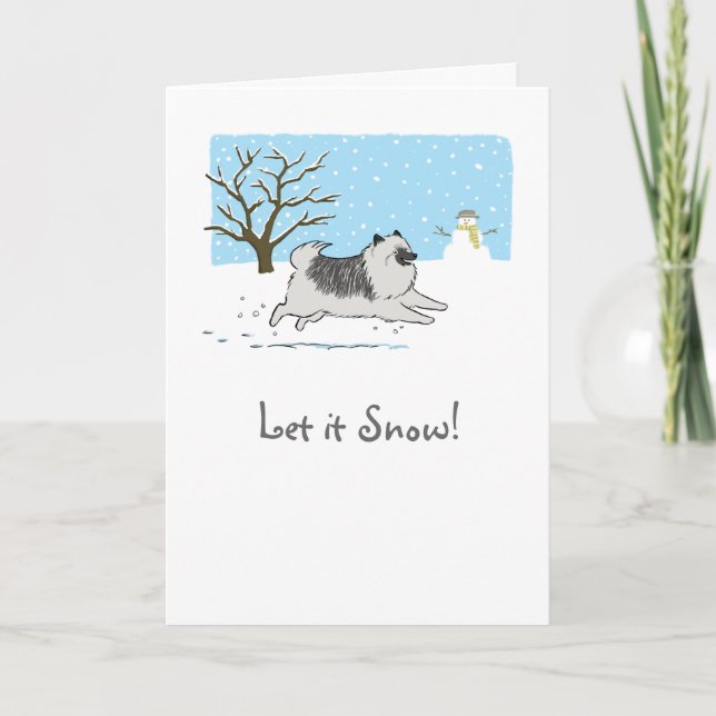 Cartes Pour Fêtes Annuelles Keeshond "Laisse-Le Neiger !" Noël du chien mignon (Devant)