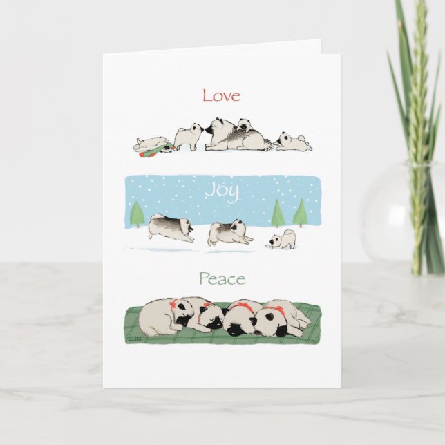 Cartes Pour Fêtes Annuelles Keeshond Love Joy Peace | Mignées Keesies Noël (Devant)