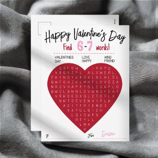 Cartes Pour Fêtes Annuelles Kids Six Seven Valentine Word Search Heart Class