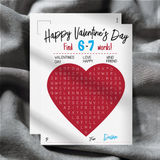 Cartes Pour Fêtes Annuelles Kids Six Seven Valentine Word Search Heart Class
