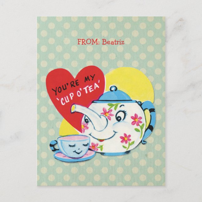 Cartes Pour Fêtes Annuelles Kids Valentines Day Cute Tea Set Retro Valentine (Devant)