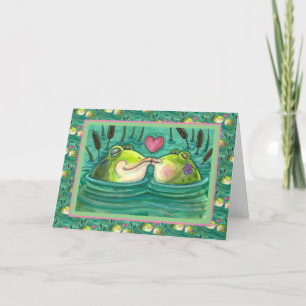 CARTES POUR FÊTES ANNUELLES KISSING FROGS COLORÉ & CUTE POND ROMANCE, AMUSANT