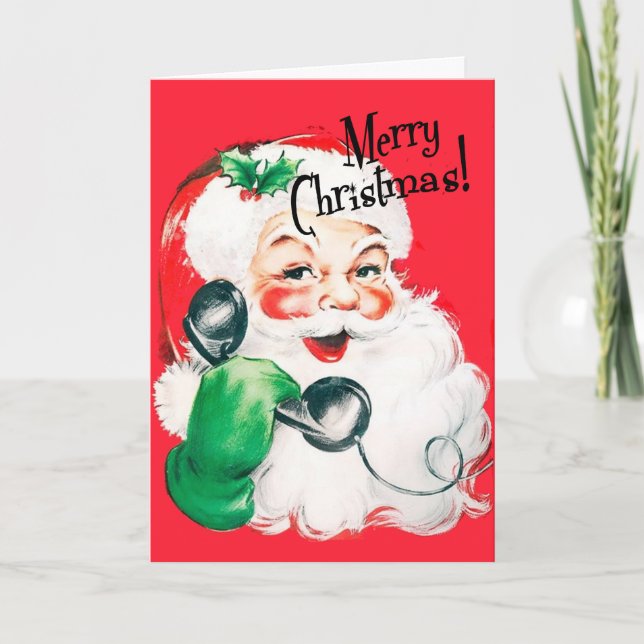 Cartes Pour Fêtes Annuelles Kitschy Santa Claus au téléphone Joyeux Noël (Devant)