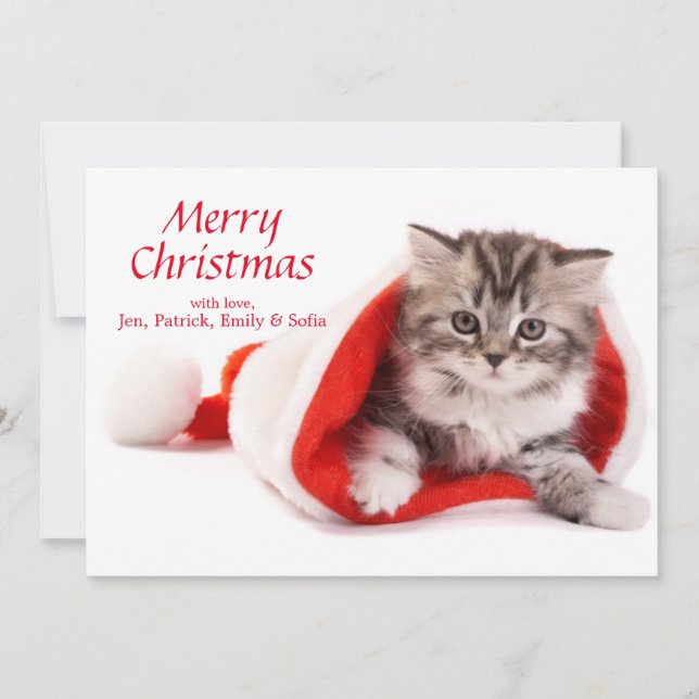 Cartes Pour Fêtes Annuelles Kitten à Santa Hat (Devant)