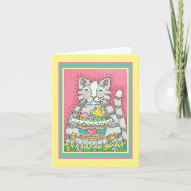 CARTES POUR FÊTES ANNUELLES KITTEN & EASTER BASKET, VERSE BLANCHE ET CUITE (Devant)