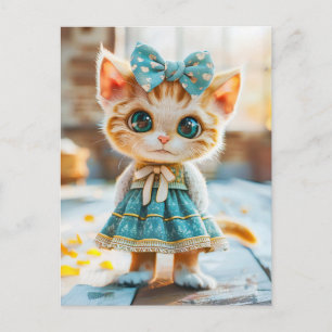 Cartes Pour Fêtes Annuelles Kitten en jupe bleue et blouse