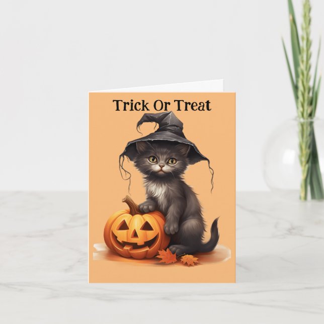 Cartes Pour Fêtes Annuelles Kitten In Witch's Casquette Holiday Card (Devant)