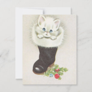 Cartes Pour Fêtes Annuelles Kitten vintage En Atterrissage De Noël