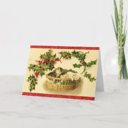 Cartes Pour Fêtes Annuelles Kittens Cosy à Christmastime Restauré Vintage