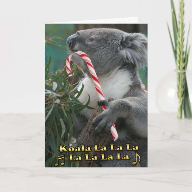 Cartes Pour Fêtes Annuelles Koala australien de Noël avec du sucre de canne (Devant)