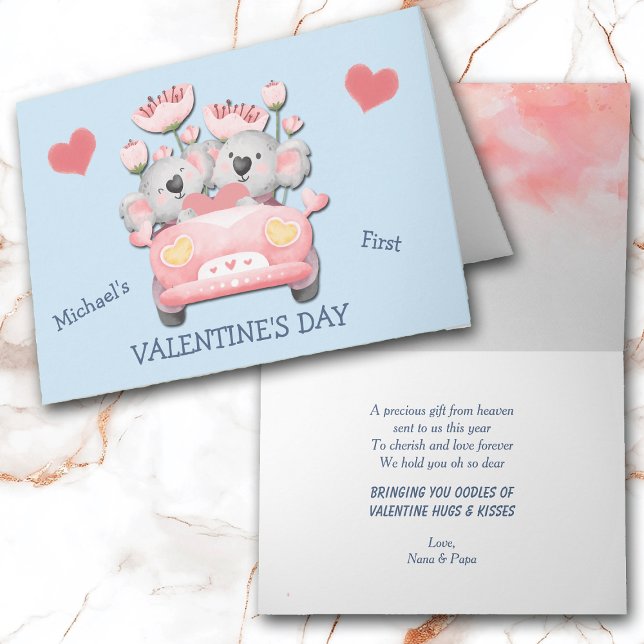 Cartes Pour Fêtes Annuelles Koala Bear Car Baby's First Valentine's Day (Créateur téléchargé)