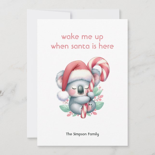 Cartes Pour Fêtes Annuelles Koala de Noël fait la sieste (Devant)