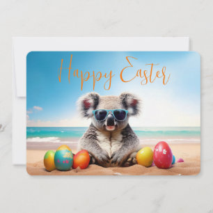 Cartes Pour Fêtes Annuelles Koala sur la plage avec oeufs de Pâques Joyeux Pâq