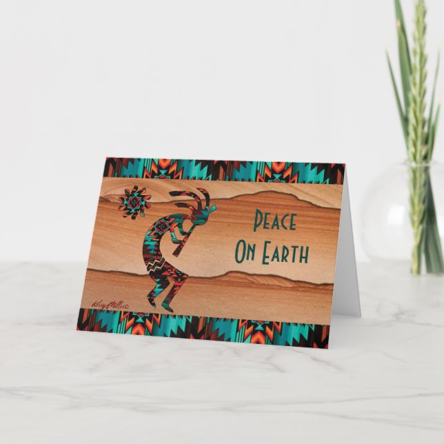 CARTES POUR FÊTES ANNUELLES KOKOPELLI JOUANT DE LA FLÛTE (Devant)